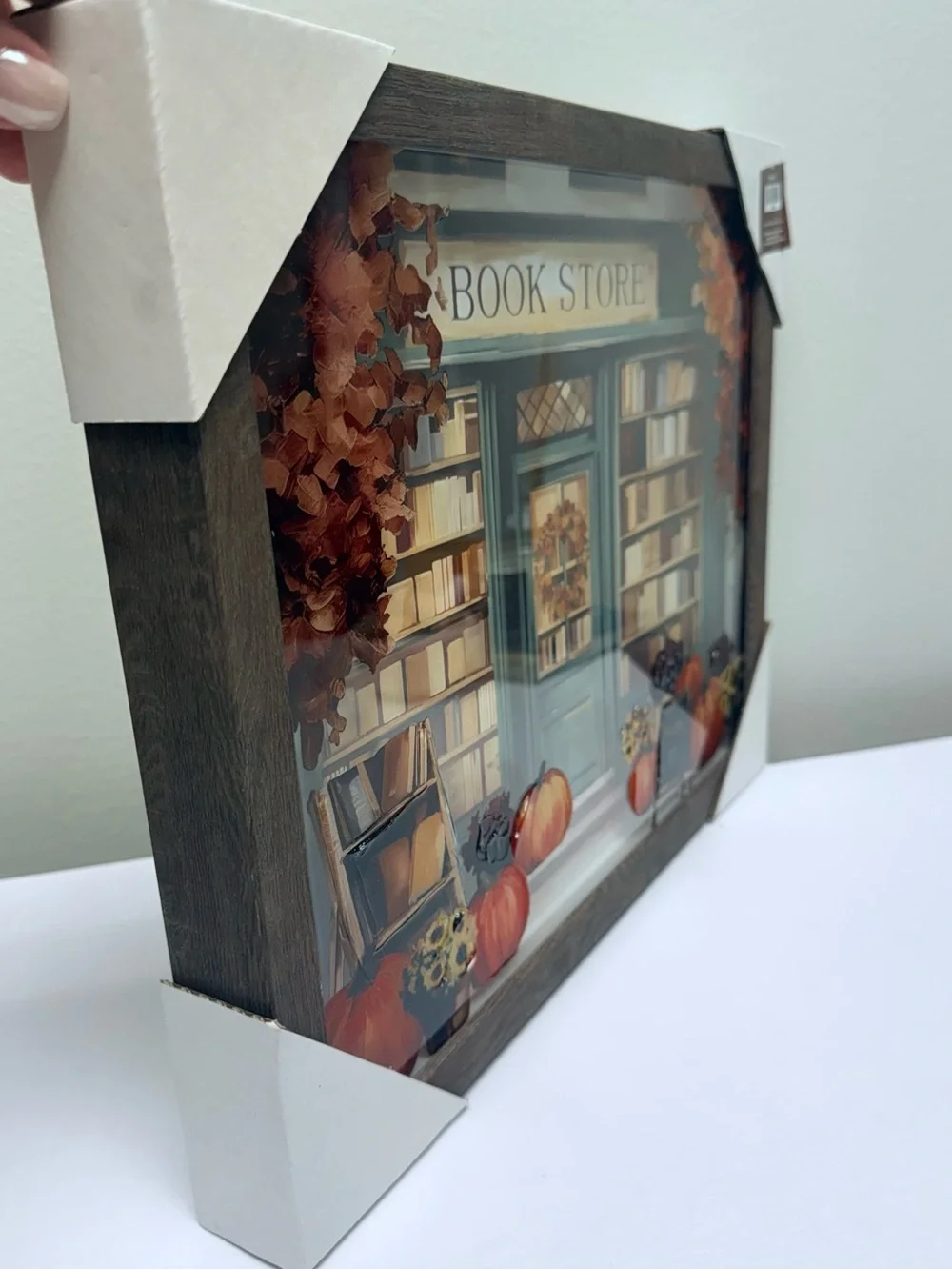 Hobby Lobby Framed Fall Bookstore Art - Green Door, Orange Pumpkins New! 2026